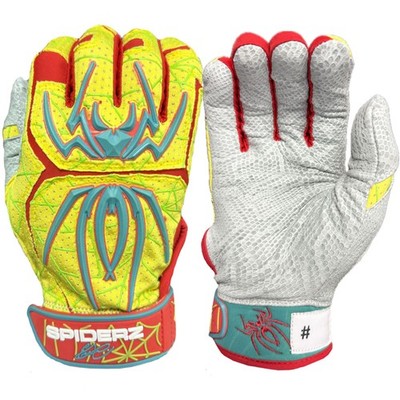 Spiderz ENDITE E Martinez Adult Baseball Batting Gloves - Yellow/Teal/Red - XXL