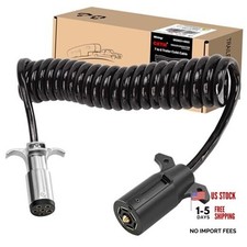7 Pin to 6 Pin Trailer Adapter, Coiled Trailer Cord Stretches to 7-Wire 8 Feet