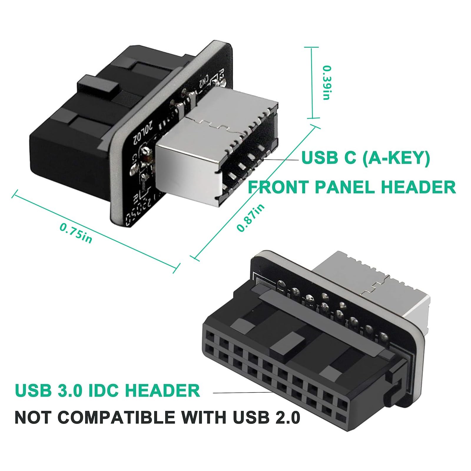USB Front Panel Adapter Vertical Type C Header to USB 3.0 20 Pin Converter