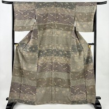 JAPANESE KIMONO FINE PATTERN ASH BROWN 167cm 5 ft 6 in PURE SILK FF10299