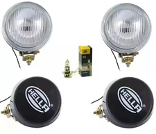 Pair Of Hella Round Fog Lamp Clear Glass With Cover & H3 12V 55 Bulb Universal