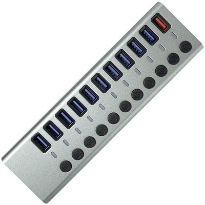Maxtrack CH12L USB 3.0 Hub with 11 Individually Connected Ports Gray Silver