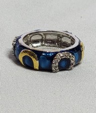 Blue Enamel Ring Size 7  Band Cubic Zirconia Stackable Silver Gold Plated
