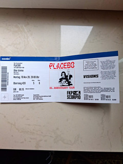 Placebo 30th Anniversary Tour 16.11.2026 Uber Arena Berlin 1 Ticket Oberrang 420