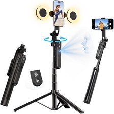 70.9" Auto Face Tracking Selfie Stick Tripod for iPhone with Light, No App, 360 