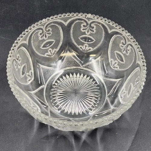 Serving Bowl by Dugan Glass Jeweled Heart Beaded Edge 8.5"x3.5" Clear Sandwich - Picture 4 of 8