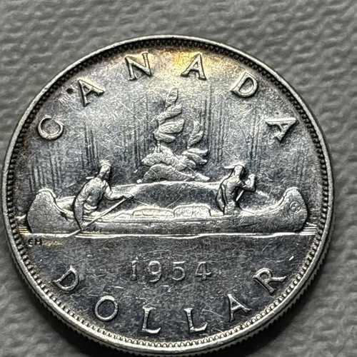 1954 Canada Silver Dollar,Low 246K Minted,Young Elizabeth II,.600 ASW,High Grade