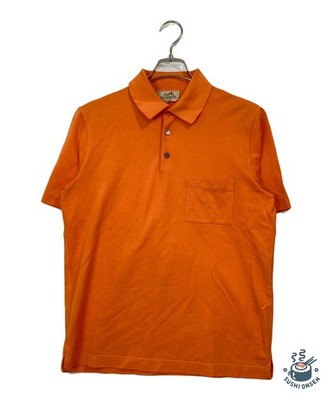 HERMES エルメス ポロシャツ 半袖 トップス クルードセルボタン オレンジ HERMES Pocket polo shirt / short-sleeved cut and sew Size: L