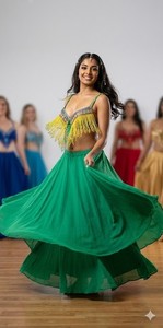 Professional Belly Dance Costume Set 36D Moondance Tiered Skirt Beaded Bra Top