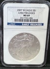 2007-W Burnished Silver Eagle Dollar NGC MS69 EARLY RELEASES