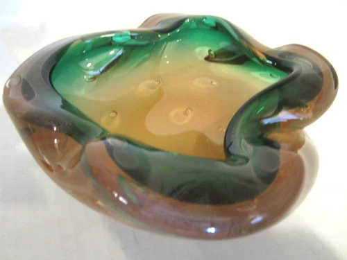 Vintage Murano Art Glass Ashtray Candy Trinket Bowl Bubbles.