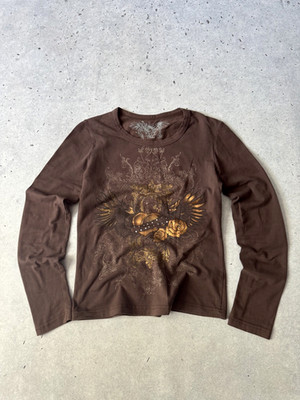 2000s Cute Rhinestone Tribal Women Long Sleeve Affliction Hysteric Glamour Type