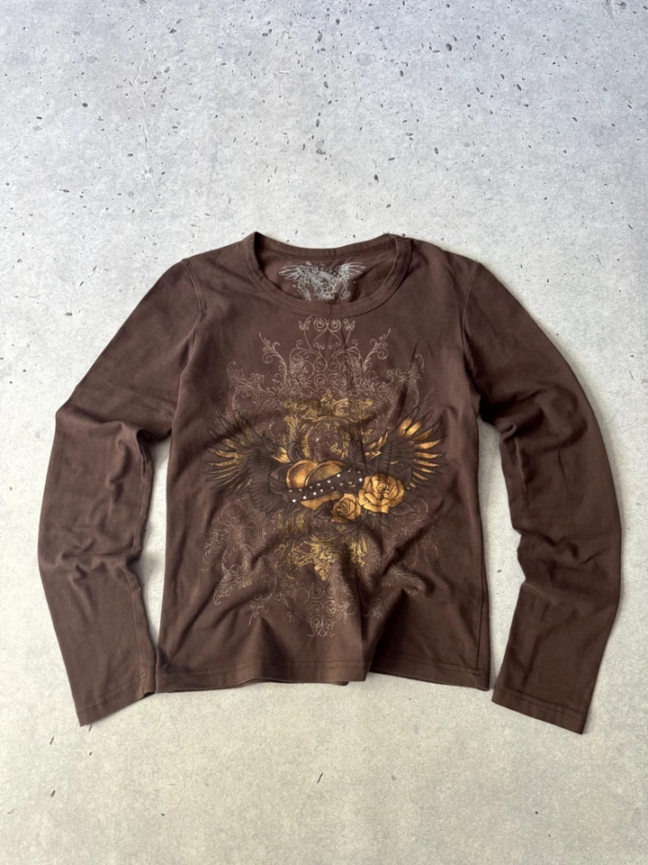 2000s Cute Rhinestone Tribal Women Long Sleeve Affliction Hysteric Glamour Type - Image 1 of 4
