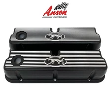 Ford 289, 302, 351W Tall Valve Covers - Cougar Logo-Narrow Fin Black - Ansen USA