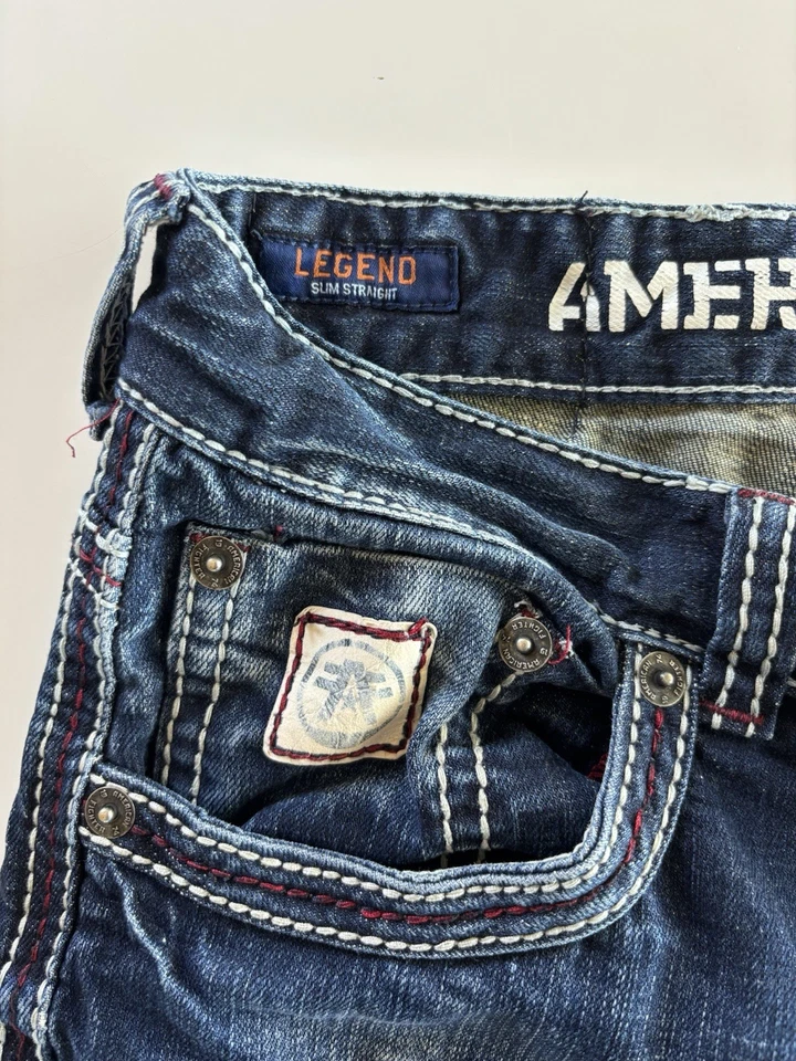 Pantalones de mezclilla American Fighter Legend ajustados rectos bordados etiqueta para hombre 30 (31x29) Foto 3 de 4