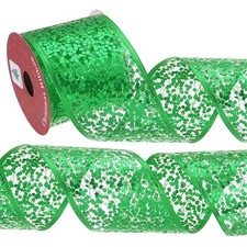 2.5"x 10Yards Sparkling Glitters Yarn Ribbon Polyester Mesh Ribbon Rolls Green 