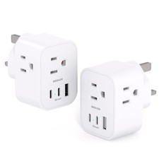  2 Pack US to UK Travel Plug Adapter, Type G Power Adapter with 3 AC and 3 U...