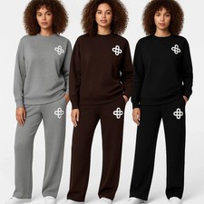 Womens Contrast Motif Knit Ladies Loungewear Co-ord Set
