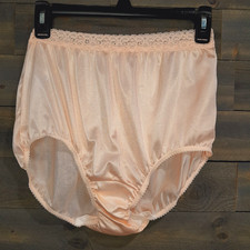 Warners Granny Brief Panty Size 8 Peach Shiny Sissy Lace Mushroom Gusset Panties
