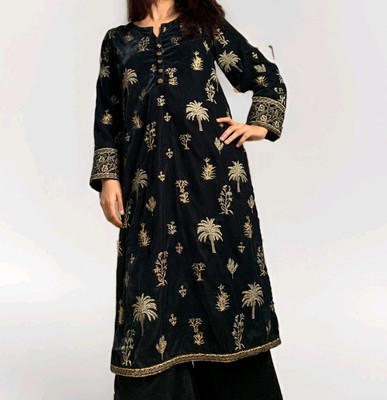 Khadi Samt Veloursfühle Bestickt Festkleid Kurta Kamiz Set Bayram 2 Tlg 40