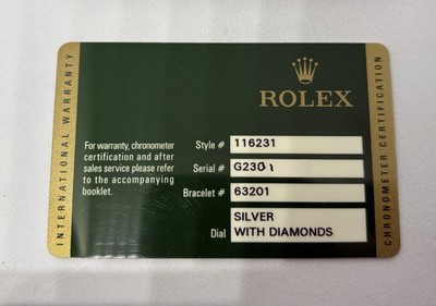 Authentic Rolex Datejust 116231 Card, Manuals, & Hang Tag Set From G Serial 2011