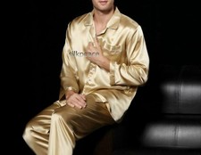 Silkpeace FREE SHIP USA Mens Satin Silk Pajamas Set Shirt Lounge Pants POCKET
