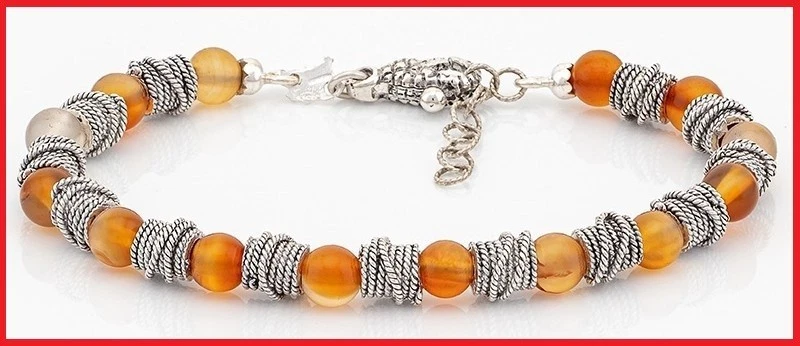 Braccialetto da uomo in Argento 925 Bracciale Pietre Corniola e Filigrana Sarda - Immagine 3 di 4