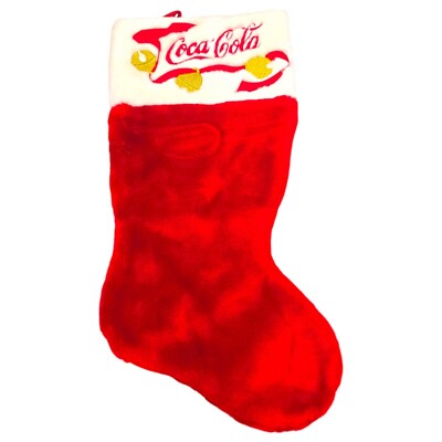 Coca-Cola Christmas Stocking Cavanagh Coke Brand Red Plush 18'' Gold Bell Accents