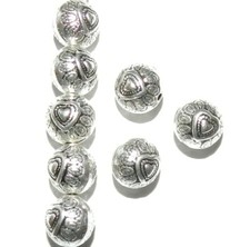 MB7109 Antiqued Silver 10mm Flat Puffed Round Heart Deco Metal Beads 20pc