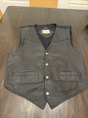 Vintage Leather Vest Mens L Large Waist Coat Tux Black Purushyani Biker Wedding
