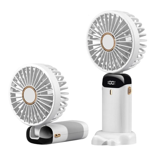 Handheld Folding Desk Fan Cooling USB Charging LED Display Portable White - Picture 7 of 7