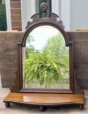 Vintage Ornate Large DRESSER TOP Footed MIRROR SHAVING VANITY Wood Antique Style