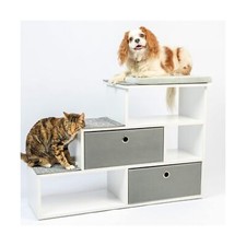 PetFusion Pet Step Window Perch Bookshelf w/ Storage Baskets 28  Tall Dog