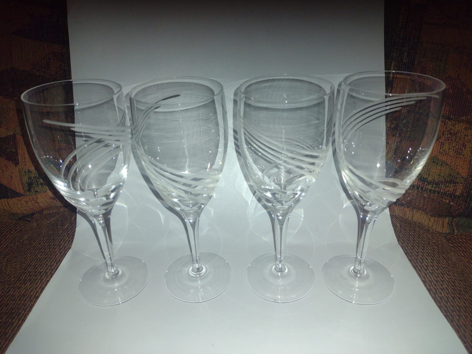 Lenox Windswept Lot of 4 Ice Tea Water Wine Clear Etch Glasses 8 1/4