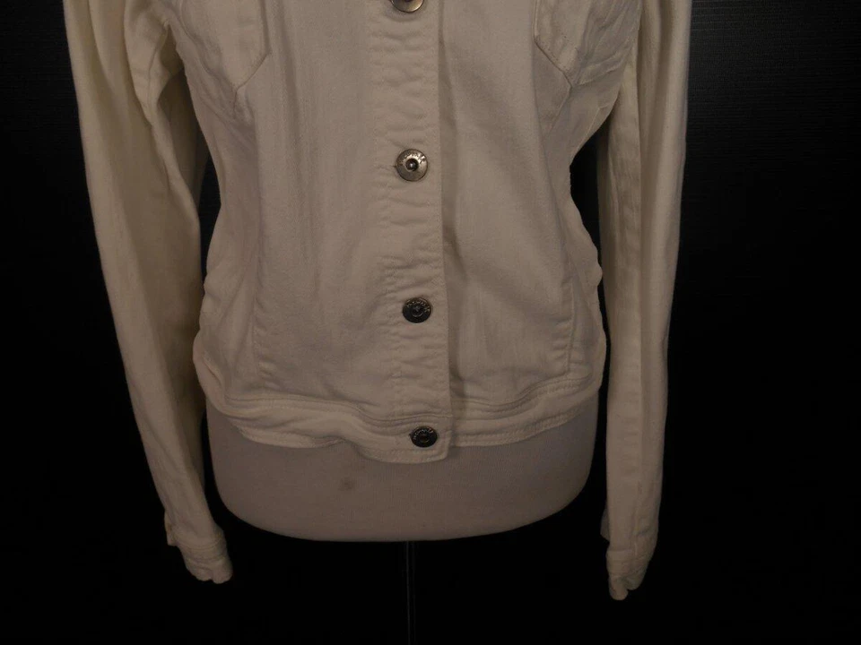 Hermosa chaqueta de jean para mujer XL One World blanca de mezclilla manga larga con botones Foto 3 de 4
