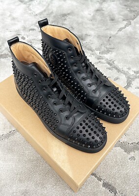 Authentic Christian Louboutin Spikes Black Leather Mens Sneaker