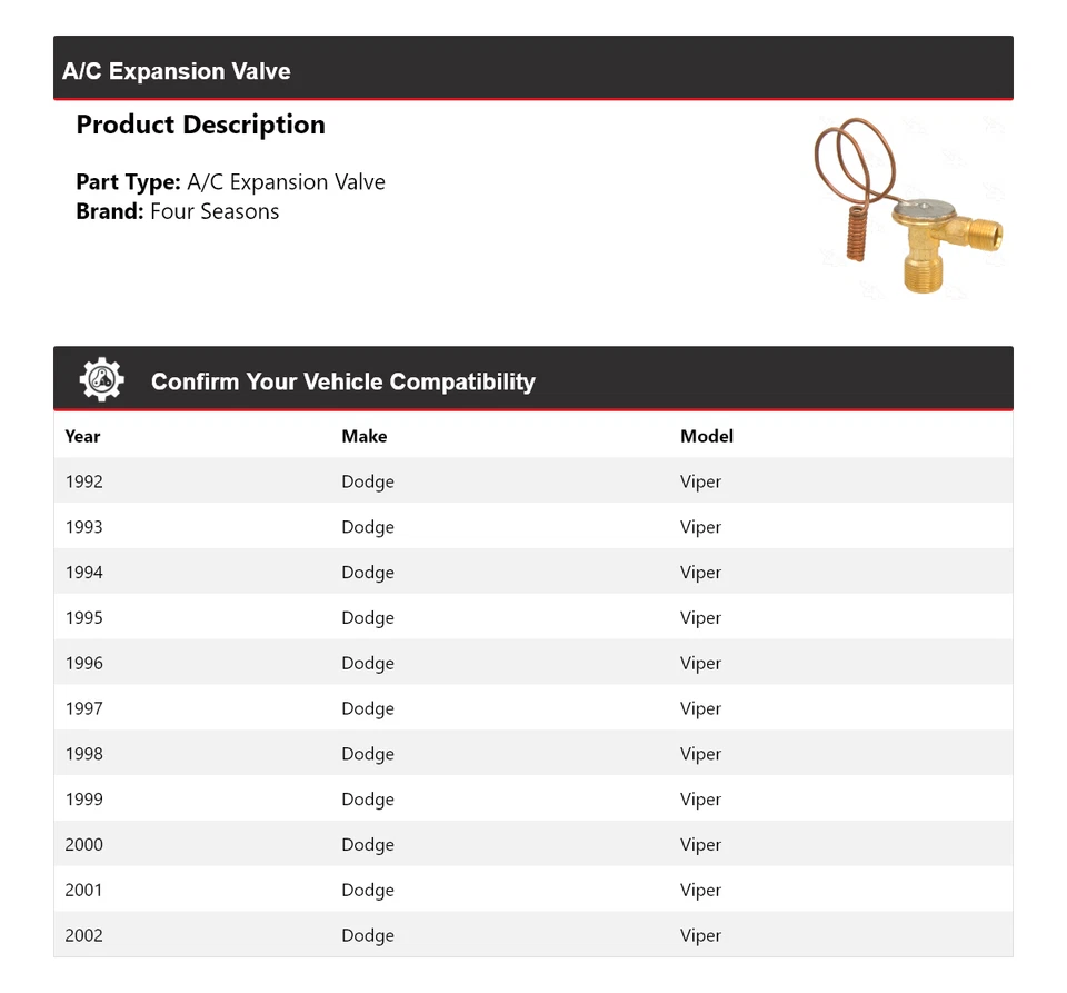 Válvula de expansión de aire acondicionado Dodge Viper 1992-2002 4 estaciones 1993 1994 1995 1996 1997 Foto 2 de 4