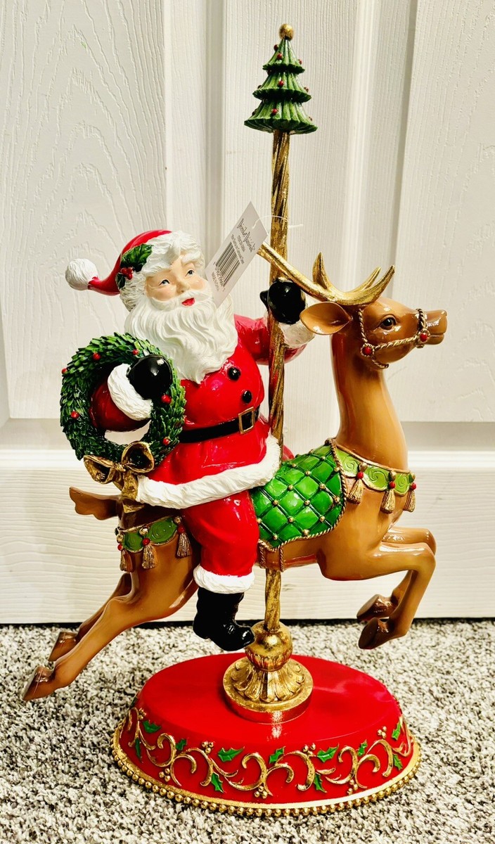 Santa On Carousel Reindeer 18” Statue Figure Christmas Decor