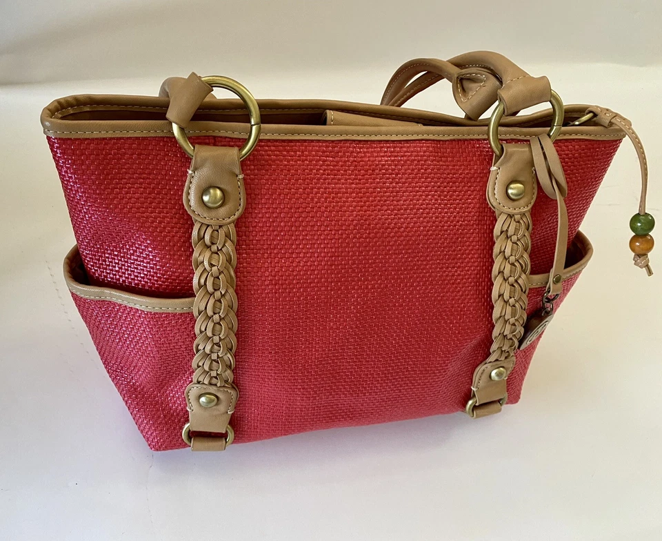 Giani Bernini Mujer Bolso de Mano Rojo Tostado Tejido Acento Trenzado con Logo Dije Cuentas Foto 4 de 4