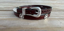 AU-HB51A-S Western Hat Band Leather with Silver Star Conchos 3/8" Wide