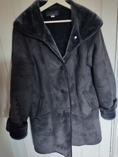 Gabriella Vicenza Faux Lambskin Women's Coat Button Up Size 12 Uk/40 Eu Darkgrey