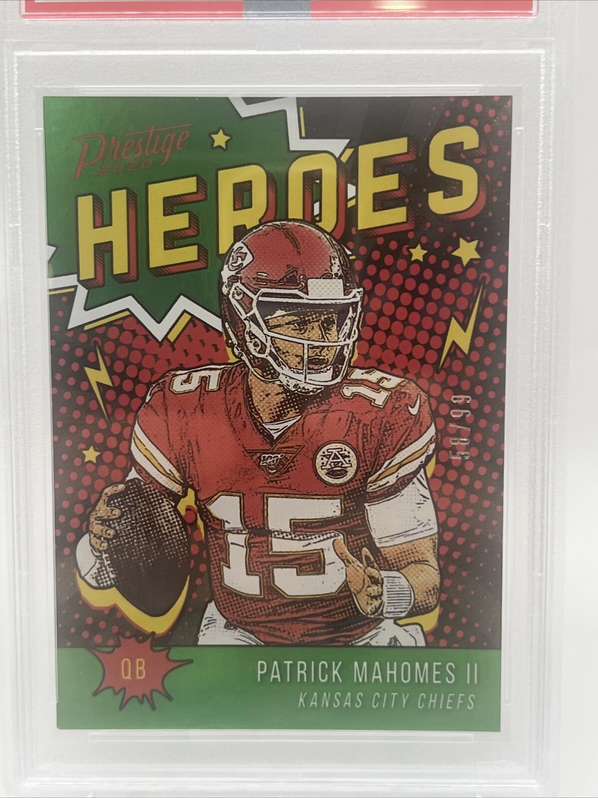 2020 Panini Prestige HEROES Green Insert PATRICK MAHOMES PSA 9 MINT #HEPM 58/99 view 2