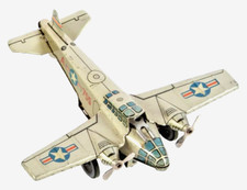 ARNOLD WESTERN GERMANY SPARKLING TIN FRICTION TOY SILVER AIRPLANE PENNY TOY