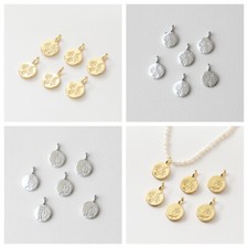 6pcs Round Coin Flower Charm,Medallion Flower Pendant,Disc Floral Charm