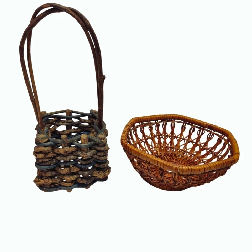 Vintage Basket Set Rustic Handwoven Wicker Twig Decorative Boho flower girl - Image 2 of 4