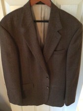 Oscar de la Renta Vintage Men  s Herringbone Dark Beige Blazer Suit Jacket 42L