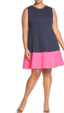 Eliza J Colorblock Hem Fit & Flare  BLUE-PINK  Plus Size 24W