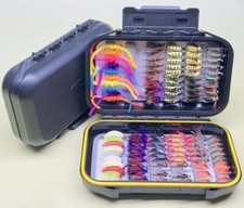 Fly Fishing Flies Assortment 102 pcs  different styles in hard case box.