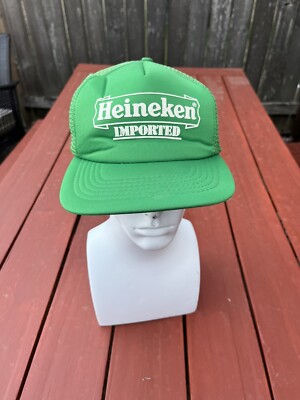 Heineken Beer VINTAGE Trucker Hat Green SnapBack Hat 1980s  Unworn RARE