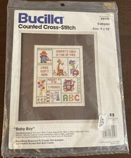 Bucilla 48919 Baby Boy Counted Cross Stitch Birth Announcement Sampler Vintage